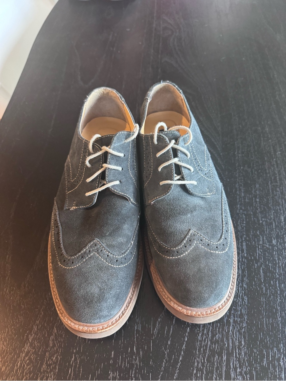 Bass Bernard Men’s Wingtip Suede Derby Shoes — Blue Gray
